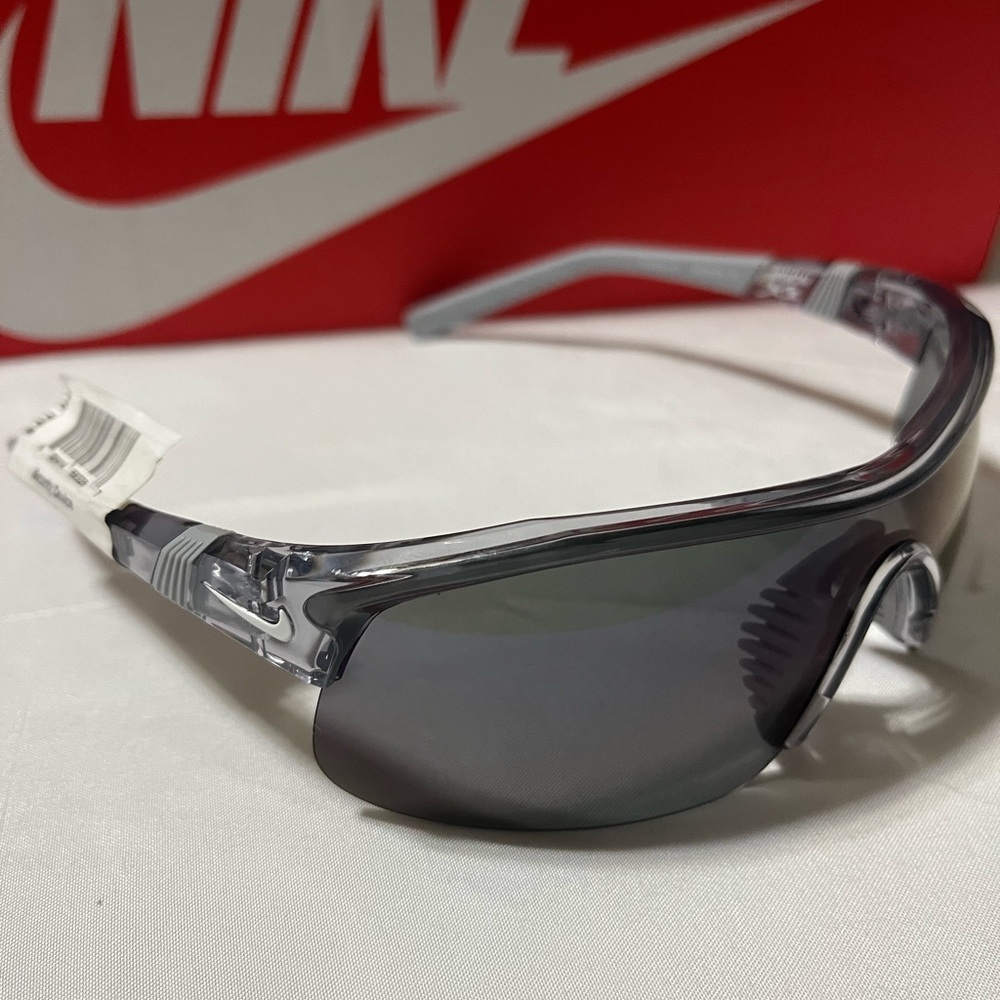 Nike Show Sunglasses, Shiny Wolf Gray with Blue Mirror.